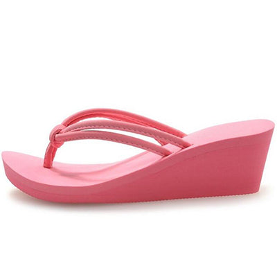 Pu Rubber Slip-on Casual Plain Fashion Sandals Shoes Beach Flat Wedge Flip Flops Lady Slippers Women 2017 summer style