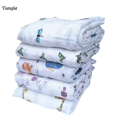 Multifunctional Tsaujia Super Soft Muslin Cotton Newborn Baby Bath Towel Swaddle Blanket Double Washing Label KF474