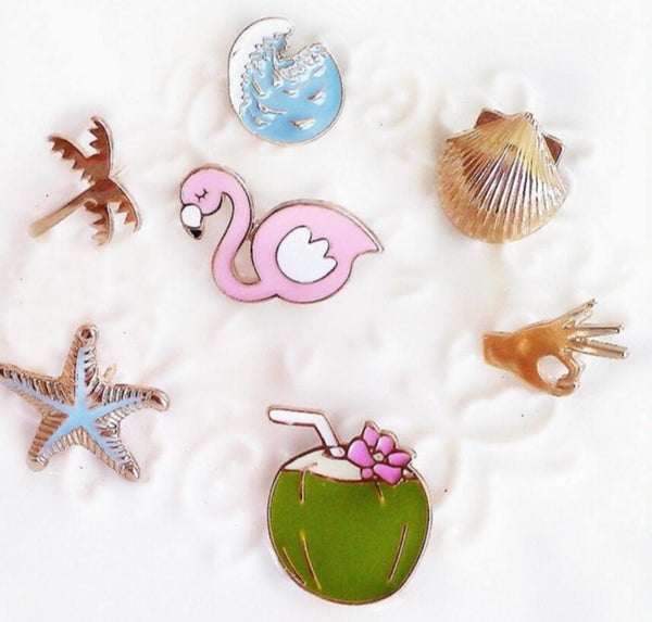 Timlee X129 Cartoon Bird Shell Seastar Coconut Tree Flamingo Cute Metal Brooch Pins Button Pins Gift Wholesale