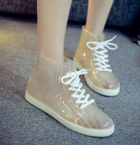 JIANBUDAN Rain boots, women with short boots, the new 2017 transparent waterproof boots, ms antiskid rubber boots