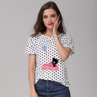 New Fashion Women's Summer T-Shirt Dots Girls' Basic Bottoming Polka Dots Printed Short Sleeve Top Plus Size M-4XL