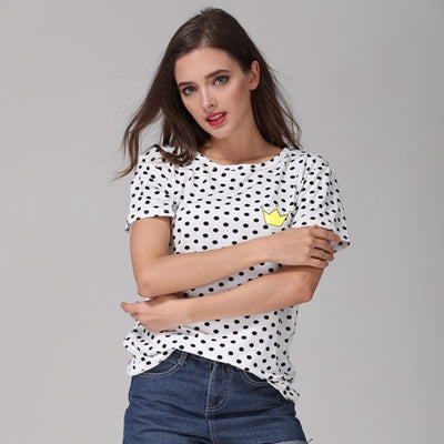 New Fashion Women's Summer T-Shirt Dots Girls' Basic Bottoming Polka Dots Printed Short Sleeve Top Plus Size M-4XL