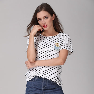 New Fashion Women's Summer T-Shirt Dots Girls' Basic Bottoming Polka Dots Printed Short Sleeve Top Plus Size M-4XL