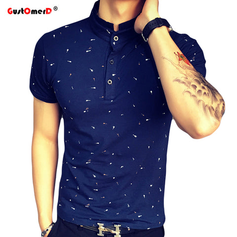 2017 Summer Guitar Printed Stand Collar Polo Shirt Men Short Sleeve Casual Men Shirts Slim Fit Polo Homme Cotton Mens Polos