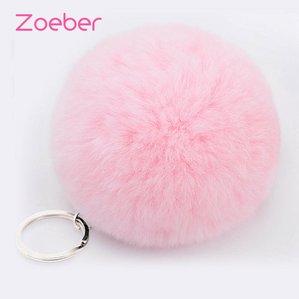 Zoeber Lovely Fluffy Rabbit Ear Fur Anime Ball Key Chain Rings Pendant Cute Pompom Artificial Rabbit Fur Keychain Women Car Bag