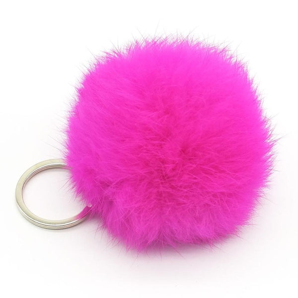 Zoeber Lovely Fluffy Rabbit Ear Fur Anime Ball Key Chain Rings Pendant Cute Pompom Artificial Rabbit Fur Keychain Women Car Bag