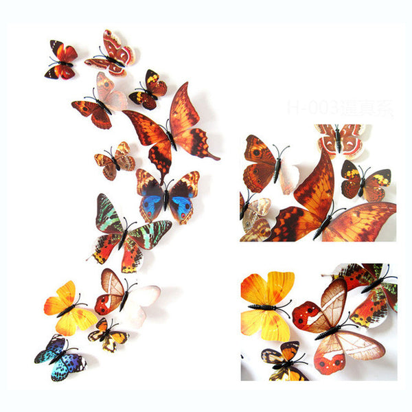 Morden 3D Butterfly Wall Stickers DIY Home Decor Stickers for Curtain Decoration Adesivo de Parede Plastic Posters 12pcs Pack
