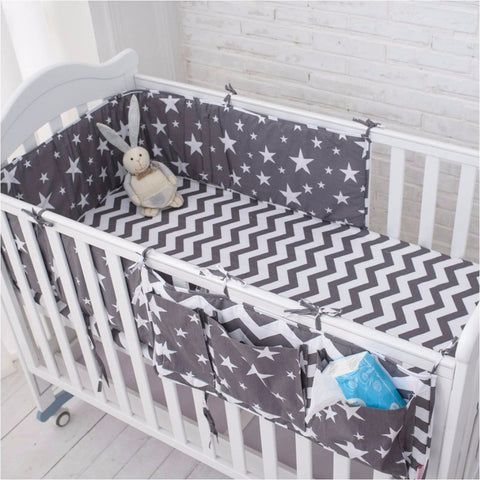 Muslinlife Grey Star Bedding Set,Multi-functional Baby Safe Sleeping Baby Bed Bumpers Set Soft Baby Cot Bed Hanging Storage Bag