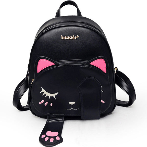 Cat Backpack Black Preppy Style School Backpacks Funny Quality Pu Leather Fashion Women Shoulder Bag Travel Back Pack Sac XA531B