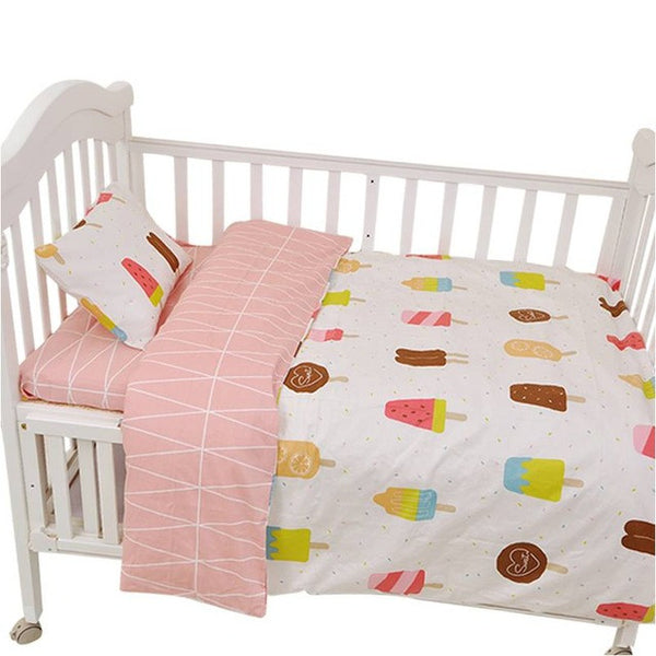 Muslinlife 3pcs/set Ins crib bed linen,baby Beddingset(pillow case+bed sheet+duvet cover without filling) Size Within 130*70cm