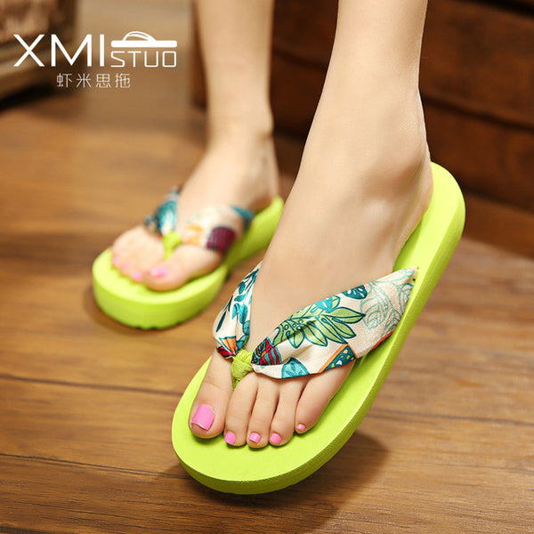 XMISTUO Style Sweet fashion flip flops slope with Student colorful slip female minimalist resort Riband beach sandal and slipper