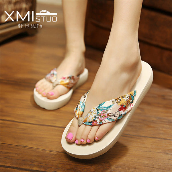 XMISTUO Style Sweet fashion flip flops slope with Student colorful slip female minimalist resort Riband beach sandal and slipper