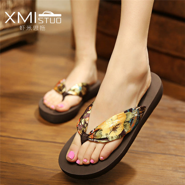 XMISTUO Style Sweet fashion flip flops slope with Student colorful slip female minimalist resort Riband beach sandal and slipper