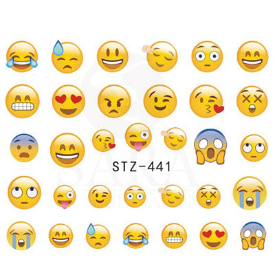 1 pc Yellow Face Funny Mood Cute Emoji Water Transfer Nail Art Stickers Temporary Tattoos Nails Decals SASTZ441-443