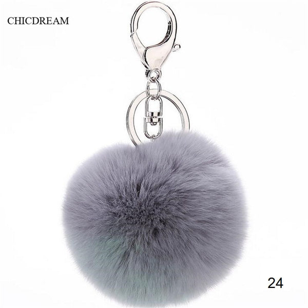 2016 New Rabbit Fur Ball Plush Key Chain POM POM Keychain Leather Tassel Pompom Car Bag Keychain Key Ring Silver Plated Jewelry