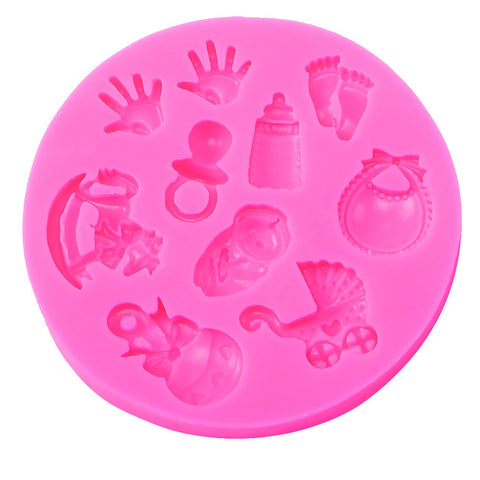 Baby Shower Party stroller  hand bottle Trojan silicone mold soap, chocolate fondant cake decoration baking kitchen tool F0300
