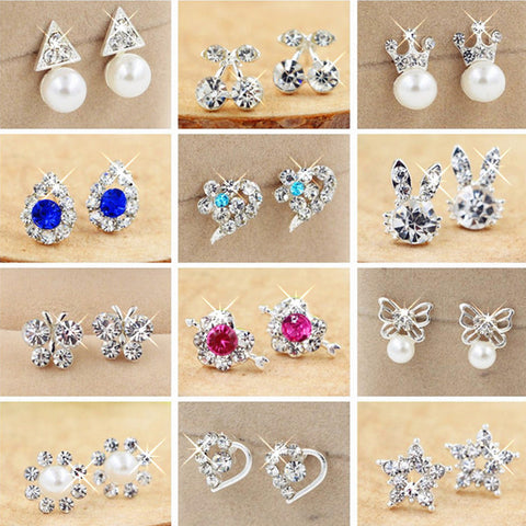 min $ 7 (mix order)  Hot Selling Earring 2017 Fashion Brand Rhinestone Stud Earrings Women Alloy crystal Studs Earring For Women