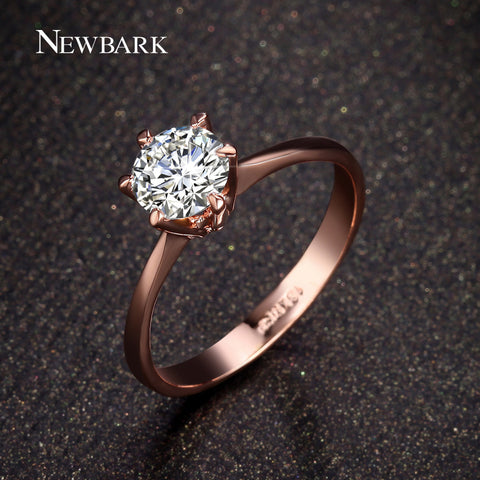 NEWBARK Forever Love Classic Wedding Band Rings Rose Gold Color 6 Prong Round Sparkling AAA CZ Rings Jewelry