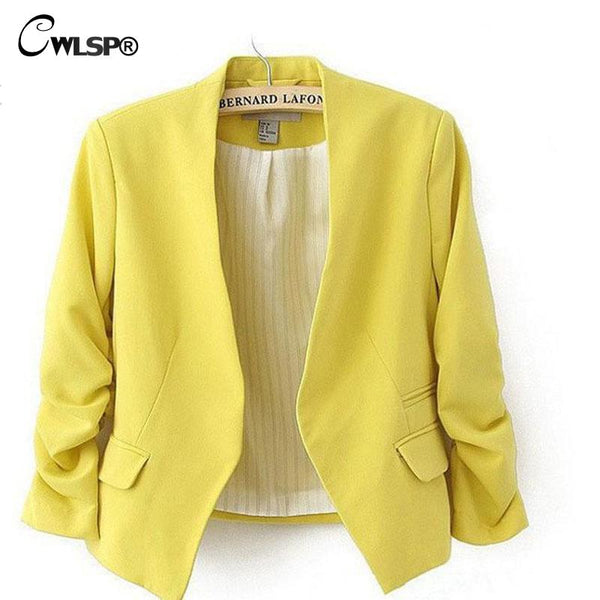 CWLSP 2016 New Autumn short jackets Candy Color Women outwear Spring Slim Short Design Suit Coat S/M/L/XL Free Shipping LD0606