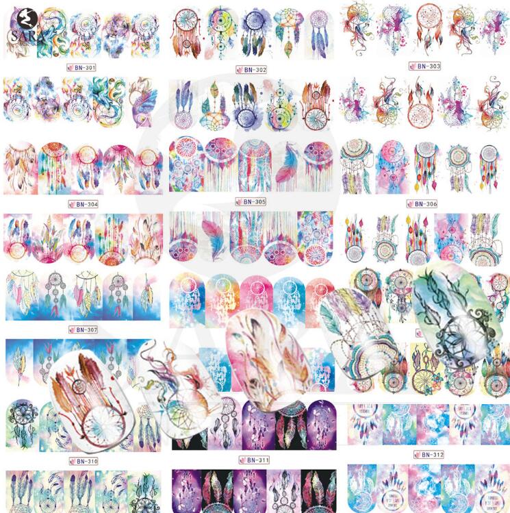 Nail Salon NEW 1pcs Mix Owl Dream Catcher Nail Art Water Transfer Decal Sticker For Nail Art Tattoo SABN301-312