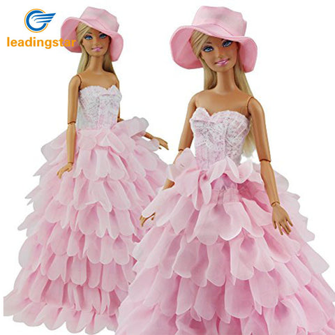 LeadingStar Evening Dress For Barbie Doll 8 Layers Wedding Dress Furniture For Doll Clothes For Barbie Doll Accessories With Hat