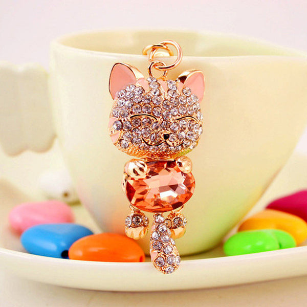 LNRRABC Cat Women Bag Keychain Holder Gold Color Rhinestone Women Handbag Charm Metal Key Chains Key Rings Pendant llaveros