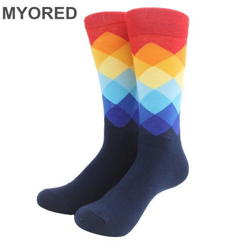 MYORED Male Tide Brand Happy Socks Gradient Color summer Style Cotton wedding sock Men's Knee High Business Socks man sox