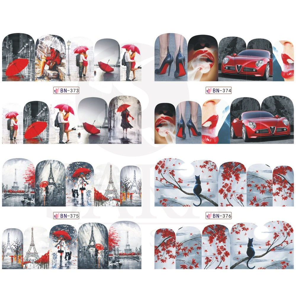 1pc Romantic Painting  Sexy Water Transfer Mixed Design Nail Art Decal Stickers Manicure Wraps DIY Decor Nail Tools SABN373-384