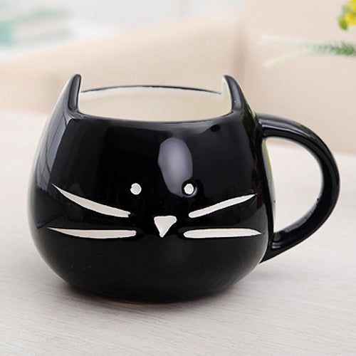 MEOF Coffee Cup Black Cat Animal Milk Cup Ceramic Lovers Mug Cute Birthday gift,Christmas Gift (White/Black)