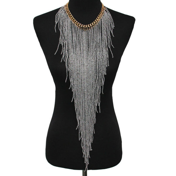 MANILAI Bohemian Style Design Women Fashion Charm Jewelry Resin Bead Handmade Long Tassel Statement Link Chain Choker Necklace