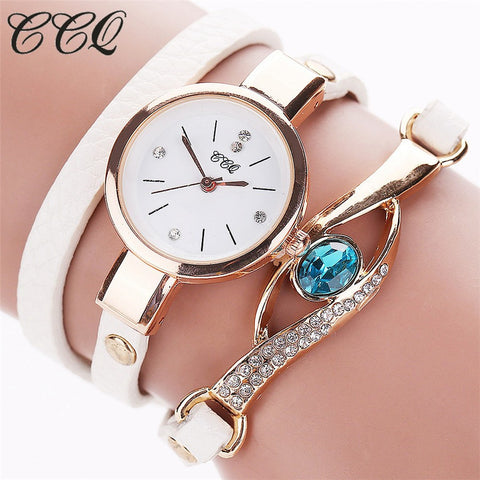 CCQ Brand Luxury Eye Gemstone Watches Women Gold Bracelet Watch Female PU Leather Quartz Dress Wristwatches Relogio Feminino C53