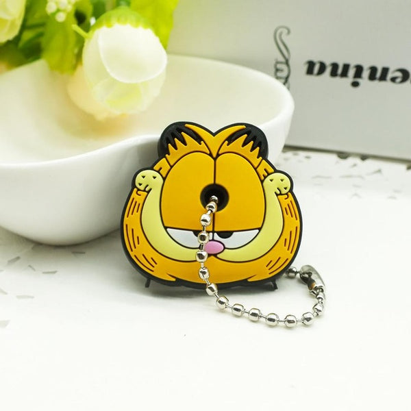 ZOEBER Anime Cartoon Key Cover cute Garfield Owl The avengers alliance hero Keychain Silicone Holder key Ring cat cap chain