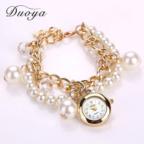 Gold Pearls Crystal Luxury Bracelet Quartz Watches Fashion Women Dress Casual Wristwatch Business Vintage Cartoon Sport Watch