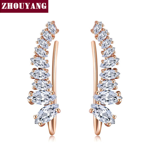 Top Quality 2015 New Four-Prong Setting 9pcs Cubic Zirconia Rose Gold Color Ear Hook Stud Earrings Jewelry ZYE791 ZYE792