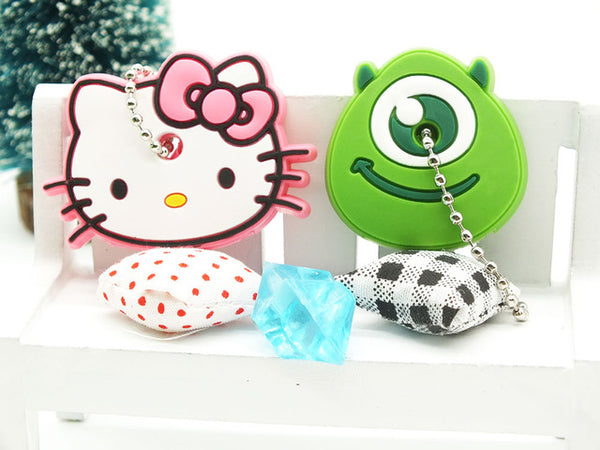 ZOEBER 2PCS cute Anime Cartoon Key chain color Silicone key cover key cap women hello kitty minions Minnie Mickey Ring Keychain