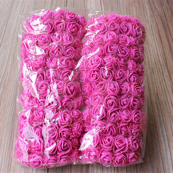 144pcs 2cm Mini Foam Rose Artificial Flower Bouquet Multicolor Rose Wedding Flower Decoration Scrapbooking Fake Rose Flower