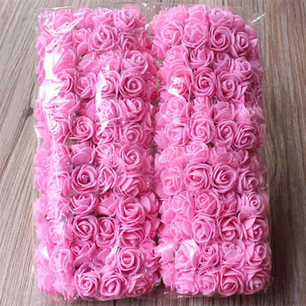 144pcs 2cm Mini Foam Rose Artificial Flower Bouquet Multicolor Rose Wedding Flower Decoration Scrapbooking Fake Rose Flower