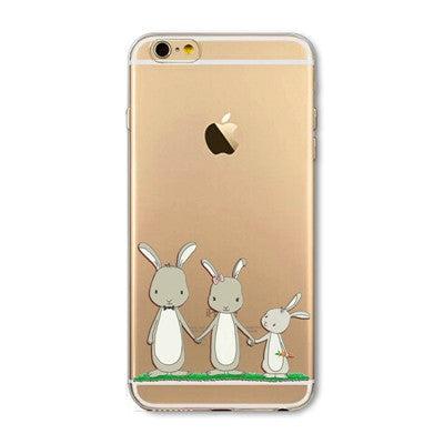 For Apple iPhone 7 6 6S 5 5S SE 7Plus 6sPlus 5C 4S Soft Silicon Transparent Phone Case Cover Cute Cat Rabbit Emojio Phone Capa