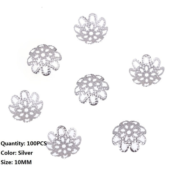 LNRRABC 100 pcs/200 pcs/lot 2015 High Quality pesca DIY Hollow Flower Metal Charms Bead Caps for Jewelry Making 10m