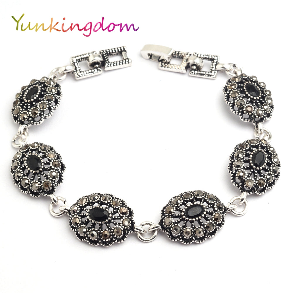 Yunkingdom Ethnic Style Vintage Jewelry Silver Color Bracelets for Women Black Resin bijouterie wholesale K1794
