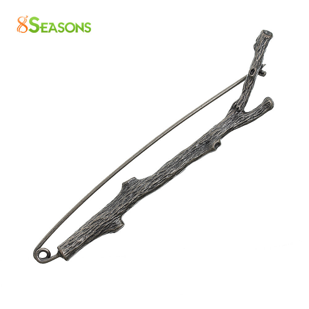 8SEASONS Safety Brooches Pins Branch antique silver-color 8.4cm x 2.2cm(3 2/8" x 7/8"),1 PC
