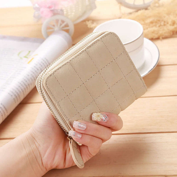 Fashion Women Short Wallets PU Leather Female Plaid Purses Nubuck Card Holder Wallet Woman Small Zipper Wallet With Coin Purse