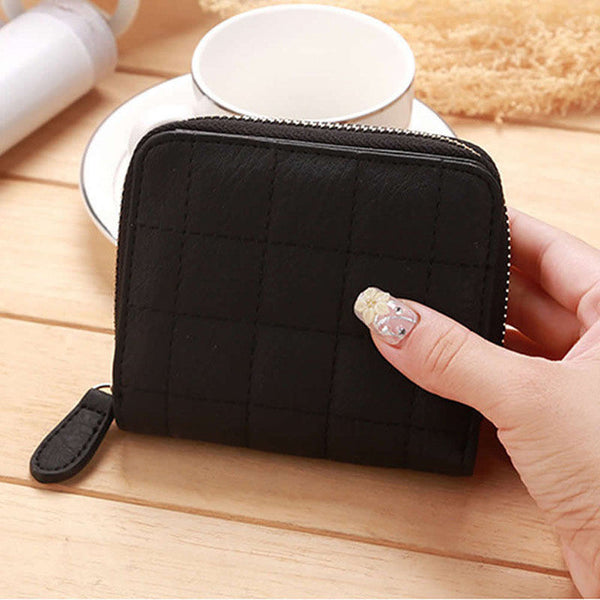 Fashion Women Short Wallets PU Leather Female Plaid Purses Nubuck Card Holder Wallet Woman Small Zipper Wallet With Coin Purse