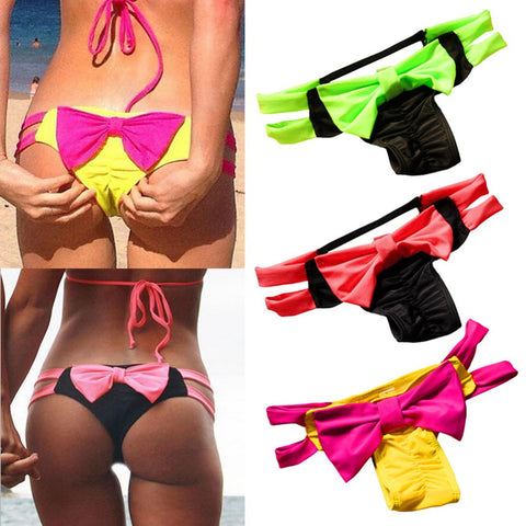 Women Sexy Swimsuit Bow Elastic Colorful Swimwear Brazilian Bikini Beach Wear Halter Thong Push Up Women Bathing Biquini Suit
