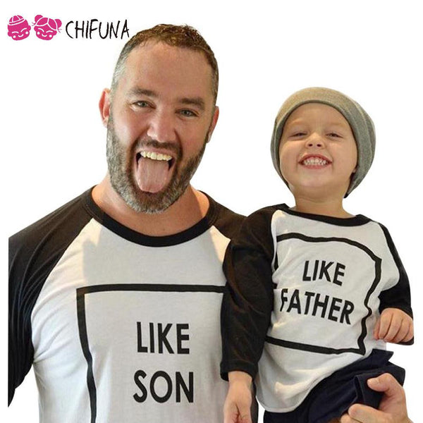Fashion Father Son Matching Outfits Funny Letter Pattern T Shirts 2016 Children Clothig Autumn Top Tees Family Clothes