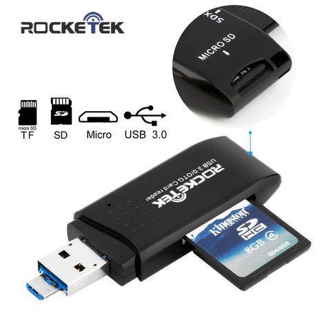 Rocketek USB 3.0 Memory Card Reader and OTG phone card reader 2 Slots Card Reader for SD, micro SD, SDXC, SDHC free shipping