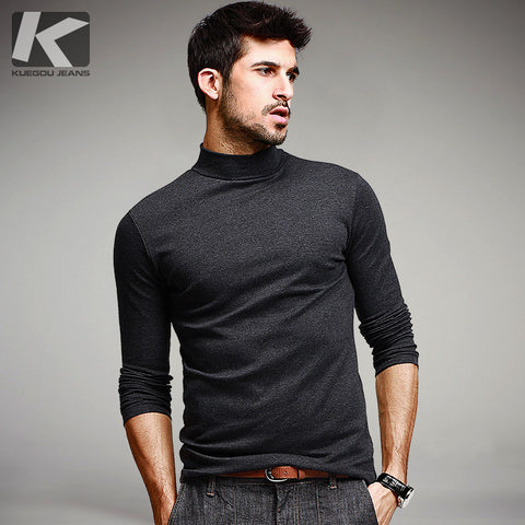 KUEGOU Mens Casual T Shirts 5 Solid Color Brand Clothing For Man's Long Sleeve Slim T-Shirts Male Wear Plus Size Tops Tees 803