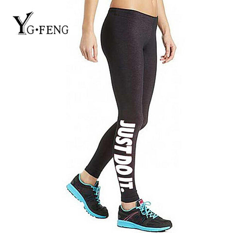 YGFENG Women's Harajuku Workout Leggings Fashion Fitness Letter Printed Elastic Slim Black Leggings Female Sexy Leggings Pants