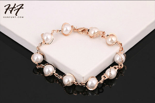 Top Quality Rose Gold Color Imitation Pearl Charm Bracelet Fashion Jewelry Wholesale New For Women H171 H178