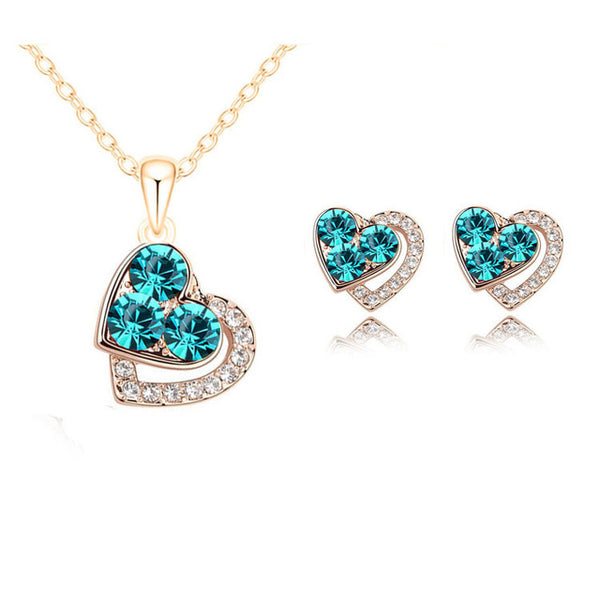 2015 New Arrival Heart Crystal African Fashion Costume Jewelry Sets for Women Pendants Necklace Earrings Sets
